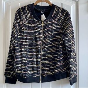 H&M Black Bouclé Wool Blend Long Sleeve Cardigan with Metallic Detail SZ S BNWT